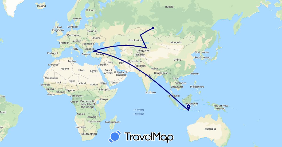 TravelMap itinerary: driving in Indonesia, Kazakhstan, Russia, Turkey (Asia, Europe)